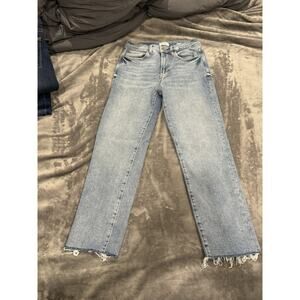 Kensie Women's Straight Leg Frayed Hem Stretch Denim Jeans Light Blue size 2/26